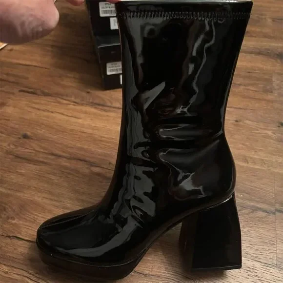 Lulus Women's Black Platform Boots Size 6 Casual Block Heel Edmen - Picture 7 of 16